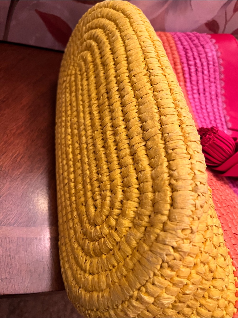 Kate Spade Pier Striped Straw Medium Tote in Pink, Orange & Yellow w/Tassel - Picture 14 of 17